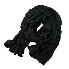 Lenço feminino longo plissado de cor sólida, estilo retrô, para outono e inverno, quente e macio, com inspiração vintage, preto.