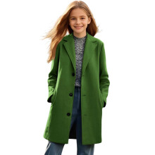 Mädchen-Langmantel aus Wolle, einfarbig, mit Reversknopf, Taschen, Herbst-Winter-Urlaubs-Freizeitkleidung für Kinder von 5-14 Jahren (Grün, 7