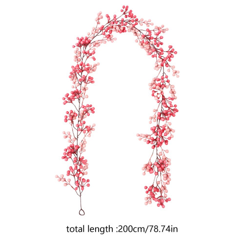 Ghirlanda di bacche rosa e verdi, 200 cm – Artificiale 1