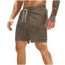 Herren-Shorts, lässig, einfarbig, Cord, elastischer Bund, Taschen, Arbeitshose, Größen S-3XL