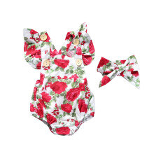 Body pentru bebeluși, set de salopetă pentru copii, fără mâneci, cu imprimeu floral, cu bandă pentru cap, haine pentru copii din două piese,