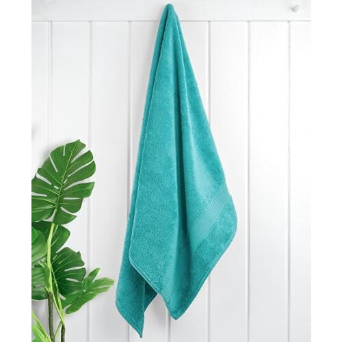 Ensemble de 4 serviettes de bain turques, 100 % coton, extra larges et douces, turquoise.