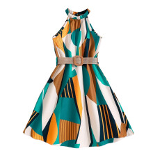 Mädchenkleider, Sommerkleid für Mädchen, Beliebte Sommerkleider für Mädchen mit hängendem Halsausschnitt, modisch bedruckt, ärmellos,