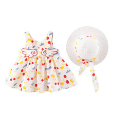 Zomerse strandjurkjes, casual vakantieprinsessenjurkjes met strohoed, 2-delige set, open rug, vleugels, mouwloos, schattige jurk, maat 3-12 maanden