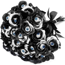 Bouquet di 20 rose artificiali per Halloween – Gotiche, rose finte realistiche per feste, matrimoni, decorazioni per la casa, fai da te (nere,