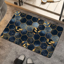 Zwart-blauwe badmat met honingraatmarmerpatroon, antislip, sneldrogend, superabsorberend, dun, past onder de deur, gemakkelijk schoon te maken, voor