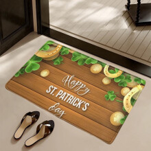St. Patrick's Day Door Mat, 16x24IN, Super Absorbent & Washable, Non-Slip Rubber Backing, Green Floor Mat for Front Door, Bath & Home