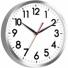 12" Silent Battery Wall Clock – Modern Silver, Non-Ticking, Compatible with Home/Office Decor