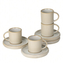 Mini Espresso Cups Set - 4 Pieces, 3 Oz Ceramic, Ribbed Stoneware, with Handles, for Tea, Latte & Espresso - Microwave & Dishwasher Safe