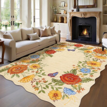 5x7 Floral Boho Area Rugs Washable Ultra Soft Print Carpet Non-Slip Low Pile Stain Resistant for Living Room Bedroom Yellow
