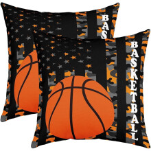 Juego de 2 fundas de cojín cuadradas amarillas con estampado de camuflaje de baloncesto y bandera estadounidense, 40x40 cm (16x16 pulgadas),