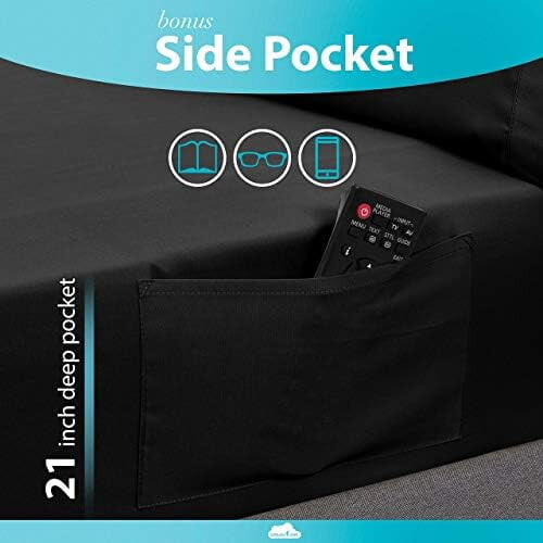 Twin Cooling Sheets Set (3pcs), 21" Deep Pocket, Soft100% Brushed Polyester, Side Pocket – Black 2