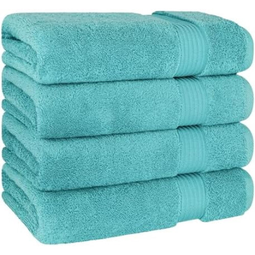 Ensemble de 4 serviettes de bain turques, 100 % coton, extra larges et douces, turquoise. 2