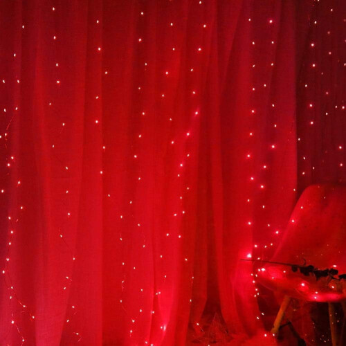 3m x 3m LED gardinlys, 300 LED'er, USB kobbertråd, 8 stk. 1