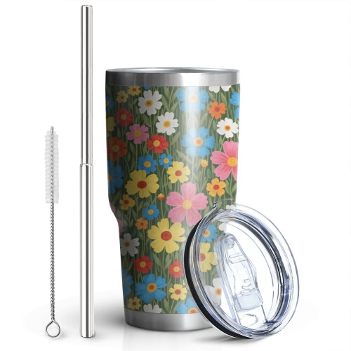 30oz Vakuumisolierter Becher mit Blumenmuster 1