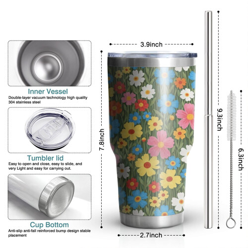 30oz Vakuumisolierter Becher mit Blumenmuster 2