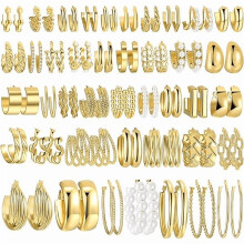 ZC42 Paar goldene Creolen für Damen – Statement-Ohrringe mit großen Perlen, gedreht, hypoallergen, kleine und große Creolen, perfekt für