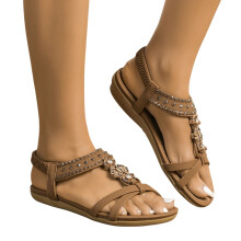 Women's Summer Flat Sandals Bohemian Dressy Flats with Arch Support & Comfort Elastic Ankle Strap Casual Walking Beach Shoes