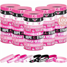 100 stuks rubberen armbandjes ter bevordering van bewustzijn over borstkanker – HOOP, KRACHT, GELOOF, MOED polsbandjes voor vrouwen, feestartikelen
