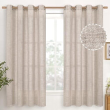 Linen Semi-Sheer Curtains 52x63in, 2 Panels, Light Filtering, Bronze Grommets, Beige – Compatible with Country/Office/Bedroom