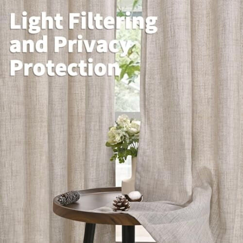 Linen Look Curtains 52x68 in, Bronze Grommet, 2 Panel 2