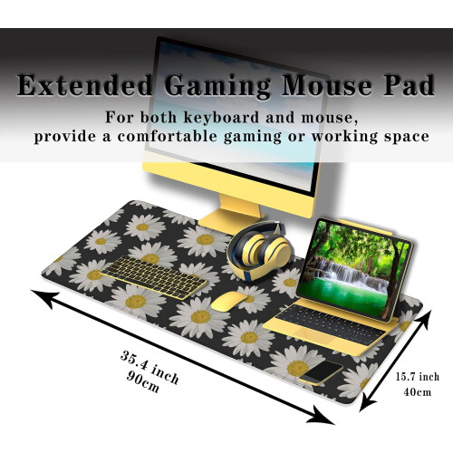 Μεγάλο μαύρο gaming mouse pad 35,4x15,7", αντιολισθητική βάση από καουτσούκ, αδιάβροχο, 2
