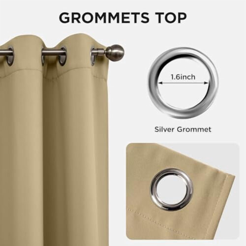 Blackout Curtains 52x63in Polyester Grommet Pair Beige 2