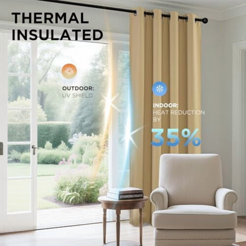 Blackout Curtains 52x63in Polyester Grommet Pair Beige 1