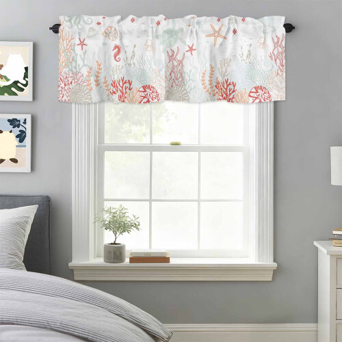 Cortina de tartaruga coral abstrata 54x18 polegadas com bolso para varão 2