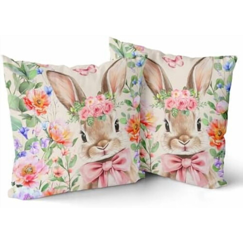 Housses de coussin Lapin de Pâques 45 x 45 cm, polyester, lot de 2