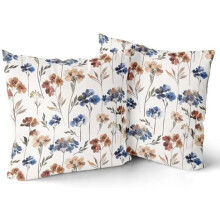 Housses de coussin à motifs floraux aquarelle bleus et bruns 45 x 45 cm (2)