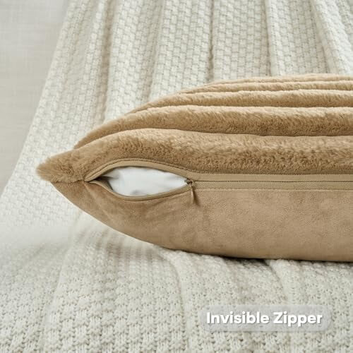 Μαξιλαροθήκες Camel 20x20 ίντσες, με ψεύτικη γούνα κουνελιού μπροστά 2