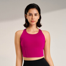 Soutien-gorge de sport à col montant pour femme, long, maintien moyen, débardeur court, sans armatures, rembourré, soutien-gorge de yoga et de gym