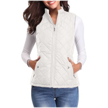 Damenweste für Winter und Herbst, Basic-Knopfweste, einfarbig, wärmend, ärmellose Jacke mit Tasche, Weiß
