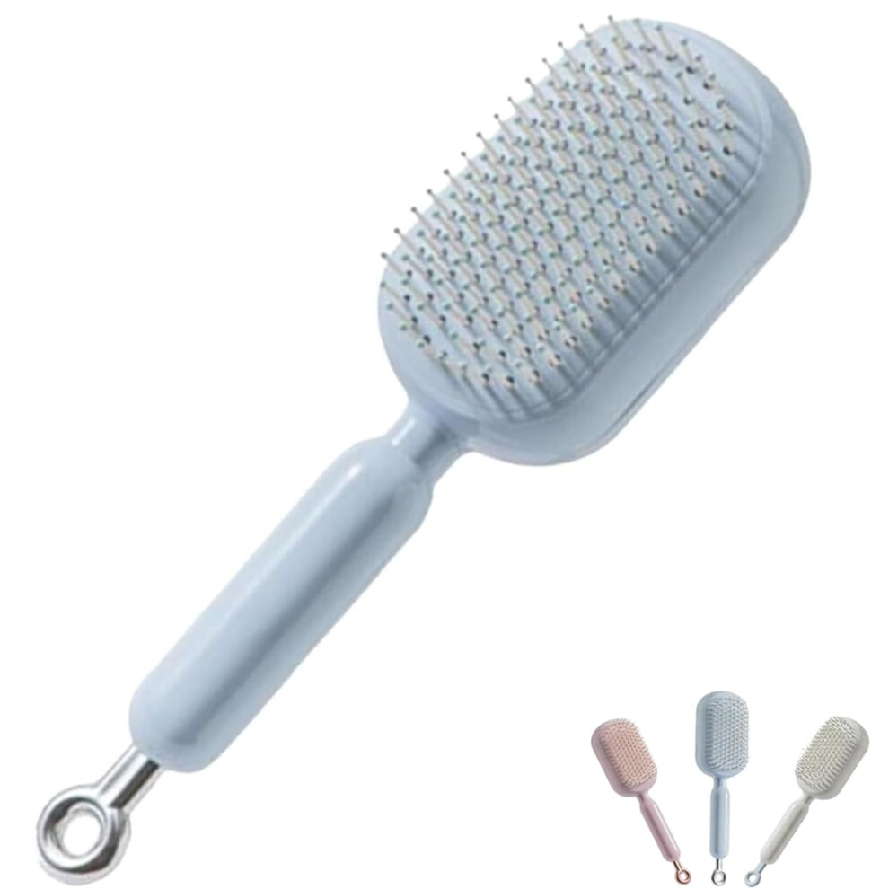 Retractable Cushion Massage Comb, Self-Cleaning Hair Brush for All Hair Types â Blue