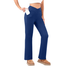 Fleecevuoratut leggingsit naisille V-vyötäröllä varustetut levenevät joogahousut, lämpimät bootcut-leggingsit kylmään säähän