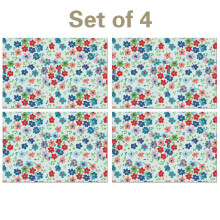Set van 4 placemats van linnenmix met bloemenprint