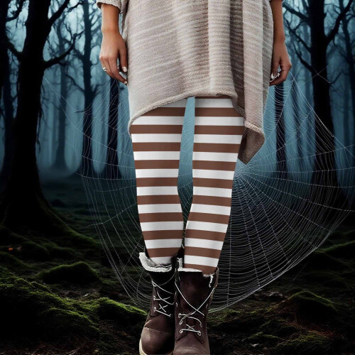 Γυναικείο παντελόνι γιόγκα με ρίγες για το Halloween – Ελαστικό κολάν με απαλή πλέξη 1