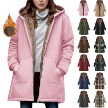 Fleecejack voor dames, plus size, losvallend en warm, met lange mouwen, capuchon, dikke fleece en lamsvacht.