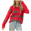 Weihnachtspullover für Damen, Rundhalsausschnitt, Weihnachtsmuster, Strickpullover, Langarm, Rot 1