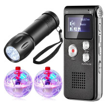 4 Pcs HuntingEquipment Kit Includes 1Digital Voice Recorder 2 LED Light Pet Cat 1 Black UV Flashlight,8GB