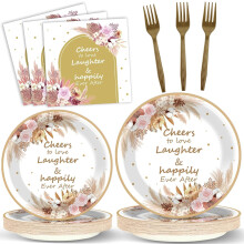 Articles de fête bohème pour enterrement de vie de jeune fille : assiettes, serviettes et fourchettes en papier à motifs floraux bohèmes –