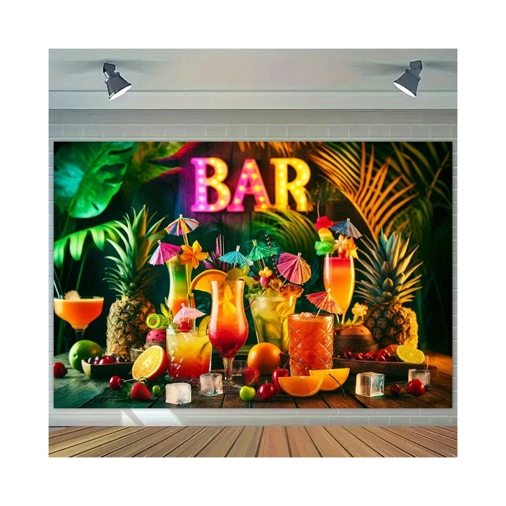 Tropical Cocktails Bar Backdrop Â Pineapple Tiki, Palm Leaves, Hawaiian Luau Theme Photo Background (Compatible With Photo Studios) 9426043321918