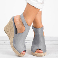 Itsun Damen Keilsandalen, modische Damensandalen, einfarbig, bequem, Sommer, schräger Absatz, lässige Strandschuhe, Grau, US-Größe 9