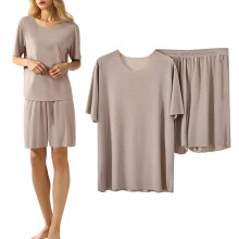 IJszijden pyjama voor dames, loungewear set, 2-delig, T-shirt met korte mouwen, fietsbroekje, zomeroutfits 2025