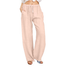 Pantaloni de in lulshou pentru femei, pantaloni casual pentru femei, talie înaltă cu cordon solid, pantaloni lungi cu buzunar, pantaloni largi