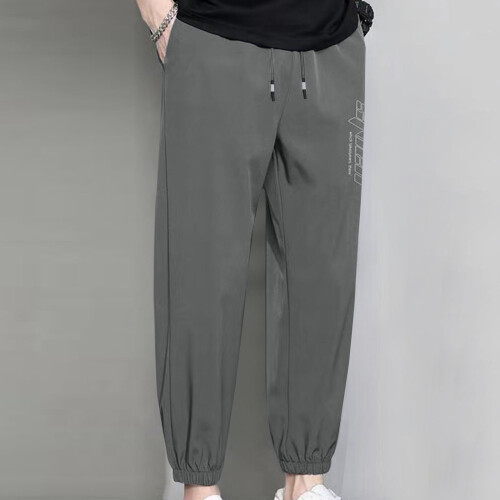 Ανδρικό παντελόνι jogger casual μονόχρωμο, σε ίσια γραμμή με κορδόνι στη μέση και