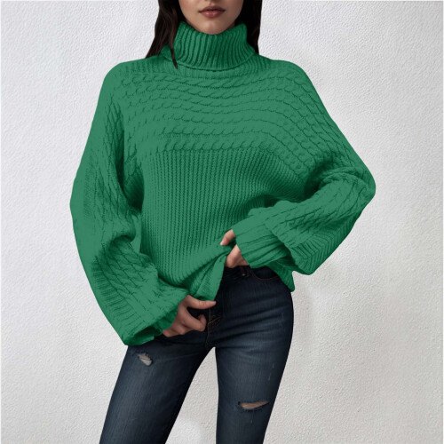 Damen-Langarm-Strickpullover Grün Herbst Winter 1