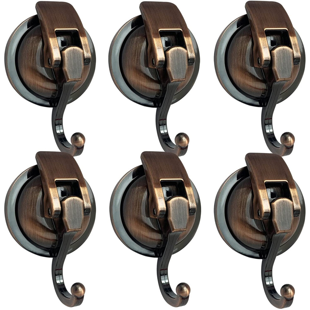 Heavy Duty Suction Cup Hooks For Shower/Glass, Reusable No-Hole Robe Hooks, Antique Brass (6 Pack), Compatible With Glass 9149926096856
