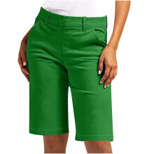 Shorts femininos slim com cintura elástica - Estilo básico casual de verão, leve e elástico, tamanho 5XL plus size, com bolsos, ideal para